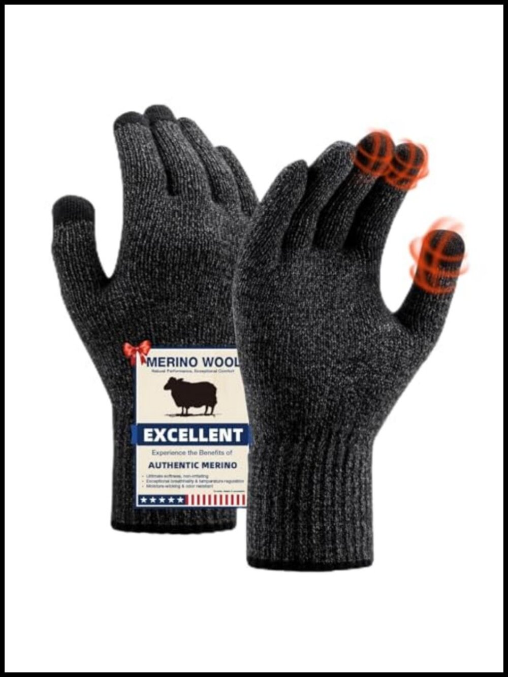 Merino Wool Knit Gloves Touch Screen Warm Liners Thermal Winter Running Hiking